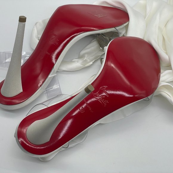 Christian Louboutin ASTRINODO Crystal Bow Silk Tie PVC Heels Sandals Shoes - Picture 14 of 16